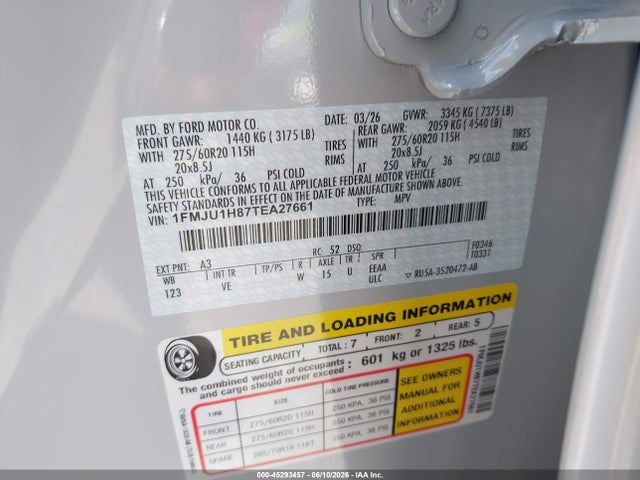Aukcja sprzedaży 2026 Ford Expedition Active, vin: 1FMJU1H87TEA27661, numer aukcji: 45293457