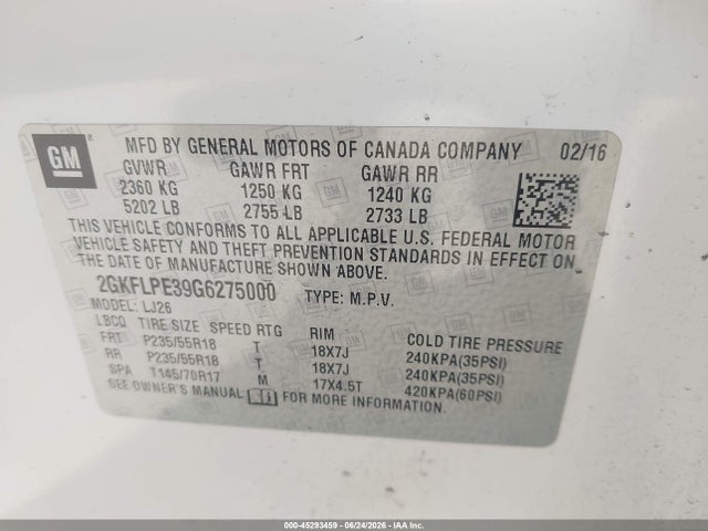 Aukcja sprzedaży 2016 Gmc Terrain Slt, vin: 2GKFLPE39G6275000, numer aukcji: 45293459