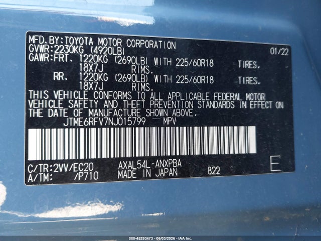 JTME6RFV7NJ015799 Toyota Rav4 Hybrid Xse