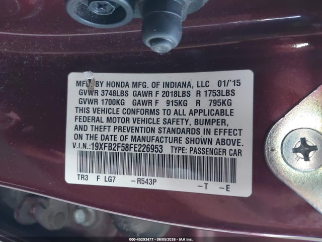 Honda Civic Lx 2015 19XFB2F58FE226953 Image 9