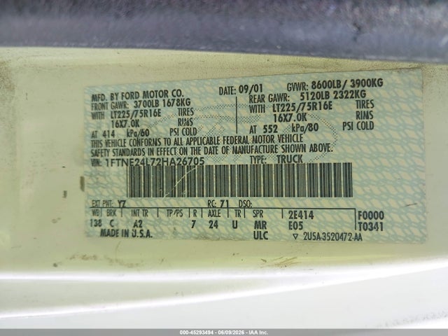 Aukcja sprzedaży 2002 Ford E-250 Commercial/recreational, vin: 1FTNE24L72HA26705, numer aukcji: 45293494