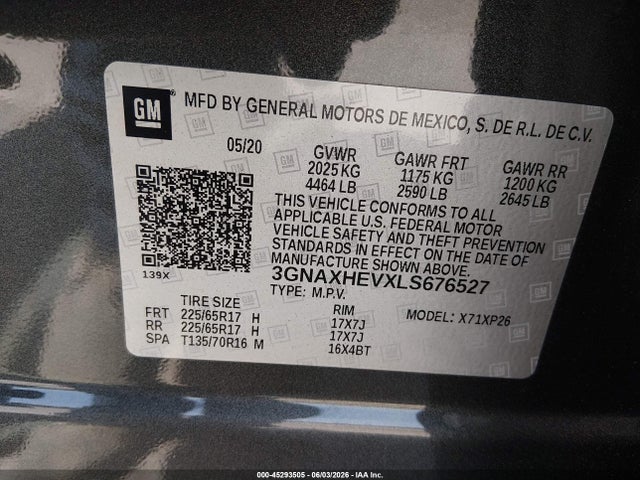 3GNAXHEVXLS676527 Chevrolet Equinox Fwd Ls