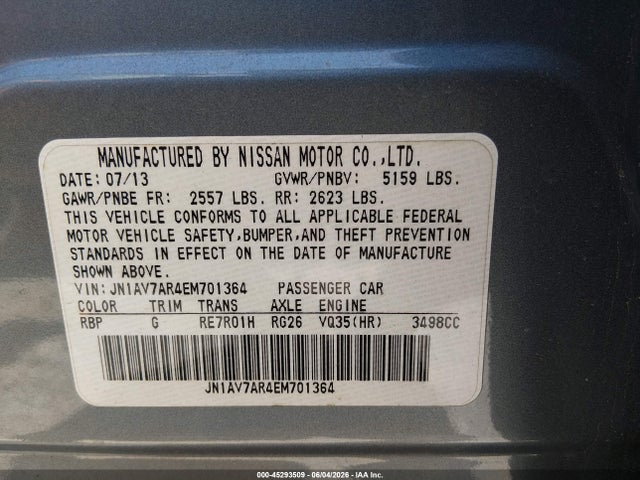 2014 Infiniti Q50 Hybrid Premium მანქანა იყიდება აუქციონზე, vin: JN1AV7AR4EM701364, აუქციონის ნომერი: 45293509