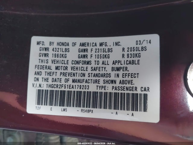 1HGCR2F51EA179203 Honda Accord Sport