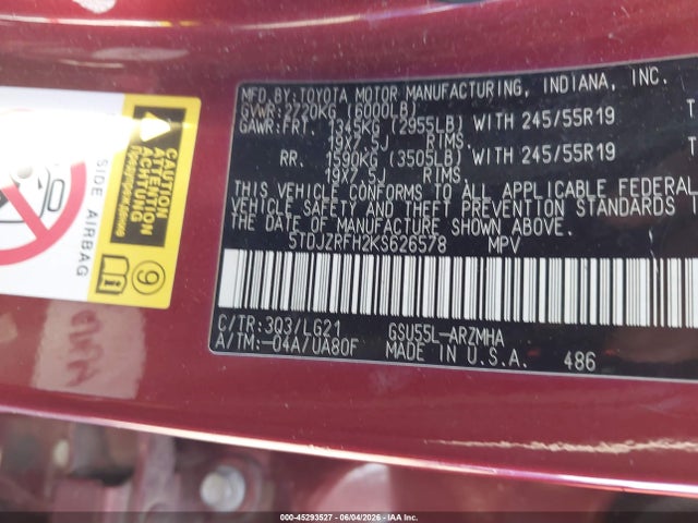 5TDJZRFH2KS626578 Toyota Highlander Se/xle