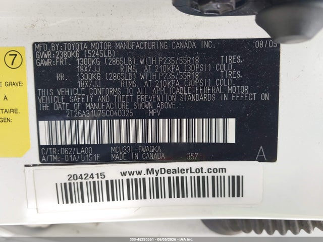 2005 Lexus Rx 330 მანქანა იყიდება აუქციონზე, vin: 2T2GA31U75C040325, აუქციონის ნომერი: 45293551