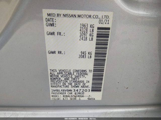 1N4BL4BV6MN347203 Nissan Altima S Fwd