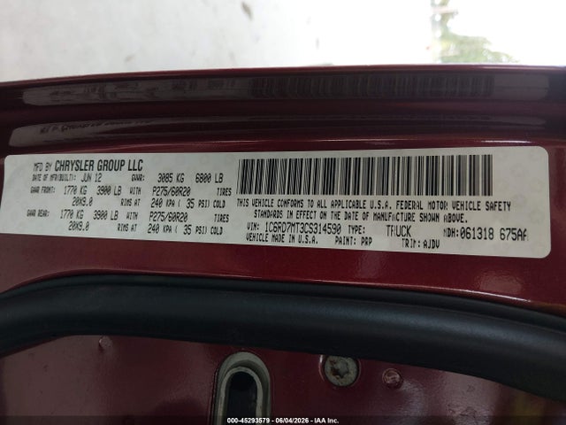 Aukcja sprzedaży 2012 Ram 1500 Sport, vin: 1C6RD7MT3CS314590, numer aukcji: 45293579