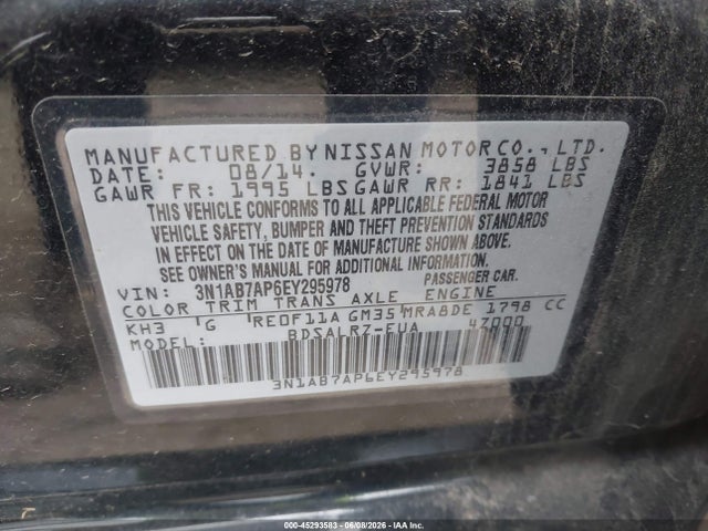 Продажа на аукционе авто 2014 Nissan Sentra Sr, vin: 3N1AB7AP6EY295978, номер лота: 45293583