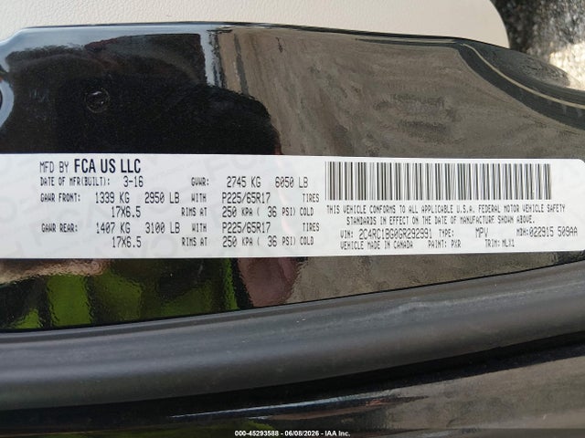 45293588 :رقم المزاد ، 2C4RC1BG0GR292991 vin ، 2016 Chrysler Town & Country Touring مزاد بيع