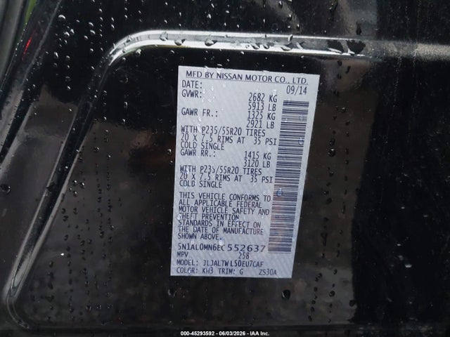 Aukcja sprzedaży 2014 Infiniti Qx60, vin: 5N1AL0MN6EC552637, numer aukcji: 45293592
