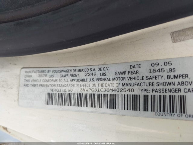 Aukcja sprzedaży 2006 Volkswagen New Beetle 2.5, vin: 3VWPG31C36M402540, numer aukcji: 45293611