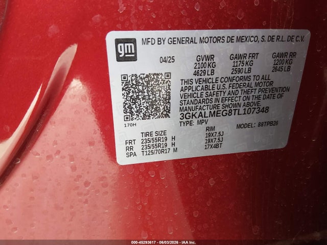 2026 Gmc Terrain Fwd Elevation მანქანა იყიდება აუქციონზე, vin: 3GKALMEG8TL107348, აუქციონის ნომერი: 45293617