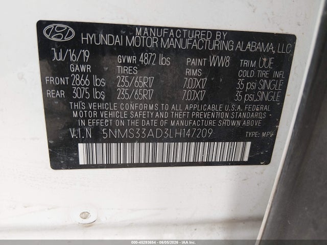 Hyundai Santa Fe Sel 2020 5NMS33AD3LH147209 Image 9