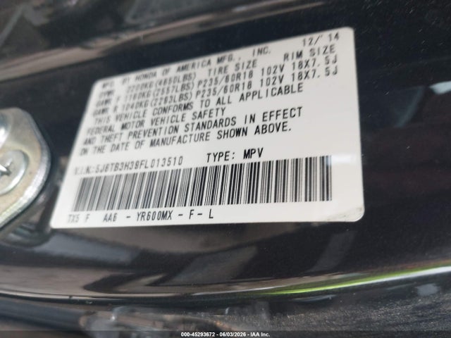 Продаж на аукціоні авто 2015 Acura Rdx, vin: 5J8TB3H39FL013510, номер лоту: 45293672