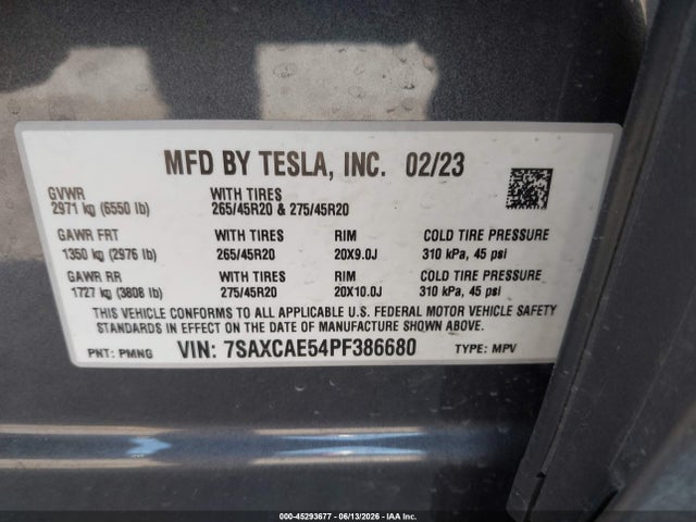 7SAXCAE54PF386680 Tesla Model X Dual Motor All-wheel Drive/standard Range
