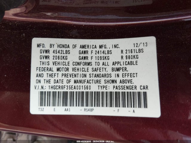 1HGCR6F35EA001560 Honda ACCORD HYBRID