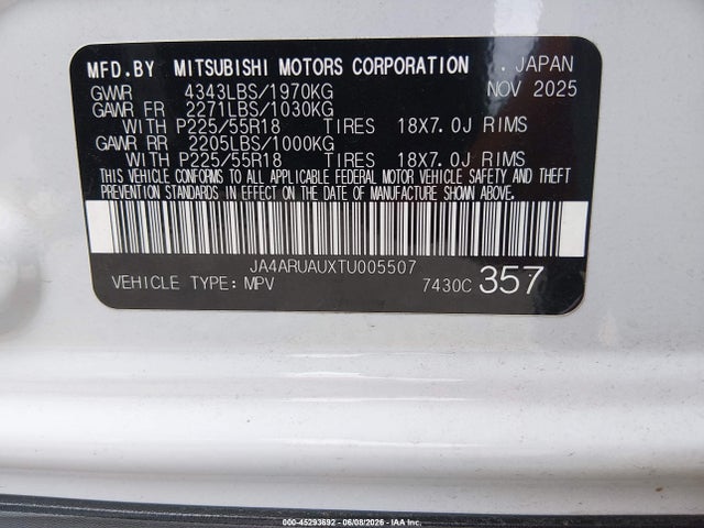 Продаж на аукціоні авто 2026 Mitsubishi Outlander Sport 2.0 Es/2.0 Le/2.0 Ralliart/2.0 S/2.0 Se/2.0 Trail Edition, vin: JA4ARUAUXTU005507, номер лоту: 45293692