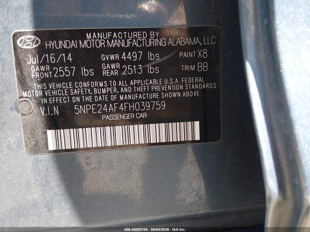 Hyundai SONATA SE 2015 5NPE24AF4FH039759 Image 9