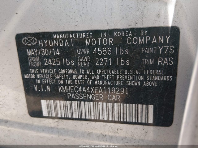 Aukcja sprzedaży 2015 Hyundai Sonata Hybrid Limited, vin: KMHEC4A4XFA119291, numer aukcji: 45293718