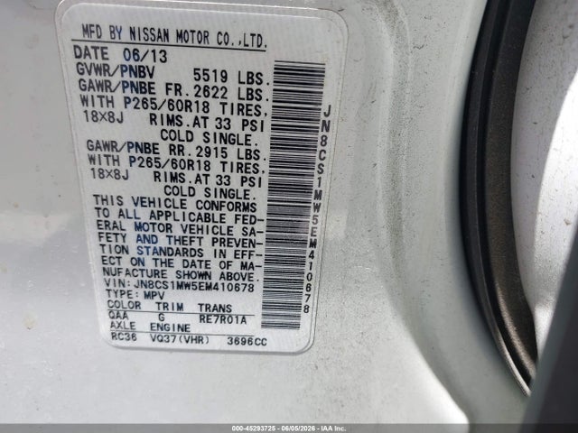 JN8CS1MW5EM410678 Infiniti QX70