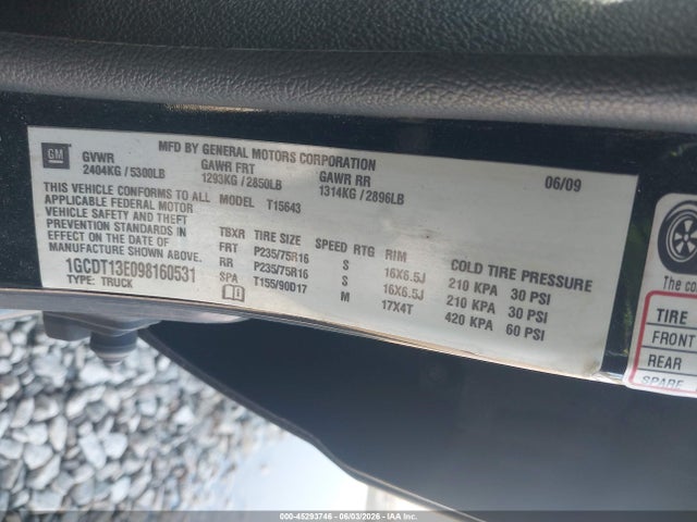 Aukcja sprzedaży 2009 Chevrolet Colorado Lt, vin: 1GCDT13E098160531, numer aukcji: 45293746