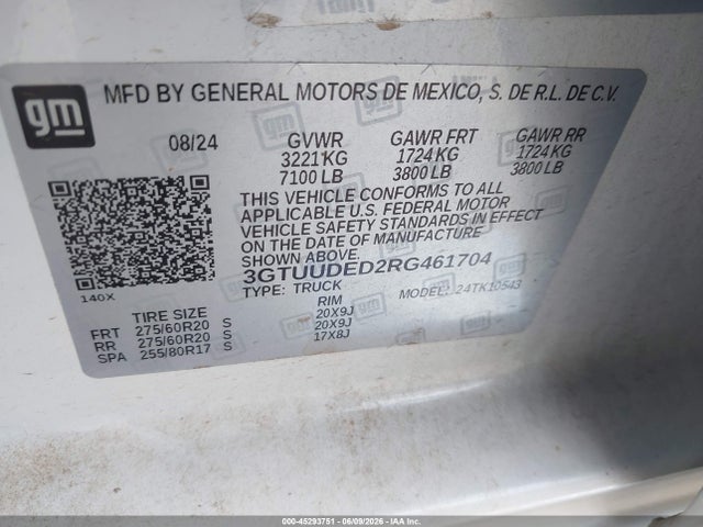 Aukcja sprzedaży 2024 Gmc Sierra 1500 4wd  Short Box Slt, vin: 3GTUUDED2RG461704, numer aukcji: 45293751