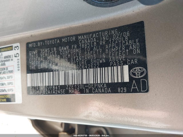 Продажа на аукционе авто 2006 Toyota Corolla Le, vin: 2T1BR30E66C642622, номер лота: 45293755