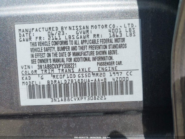 3N1AB8CVXPY308221 Nissan Sentra Sv Xtronic Cvt
