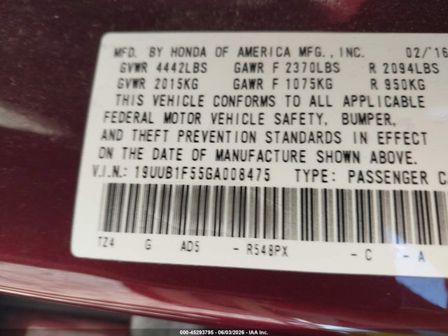 Продажа на аукционе авто 2016 Acura Tlx Tech, vin: 19UUB1F55GA008475, номер лота: 45293795