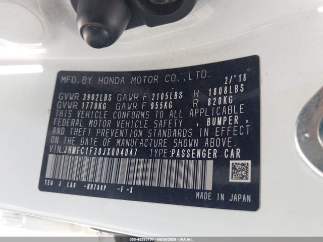 Honda Civic Ex-t 2018 JHMFC1F30JX004047 Image 9