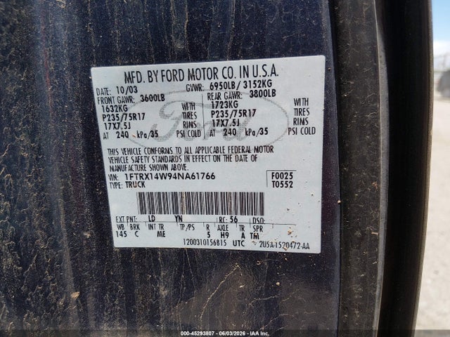 Aukcja sprzedaży 2004 Ford F-150 Stx/xl/xlt, vin: 1FTRX14W94NA61766, numer aukcji: 45293807