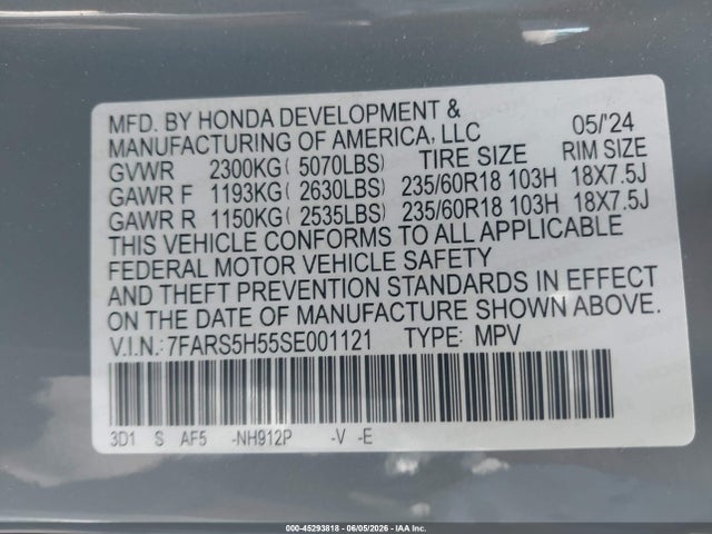 7FARS5H55SE001121 Honda Cr-v Hybrid Sport