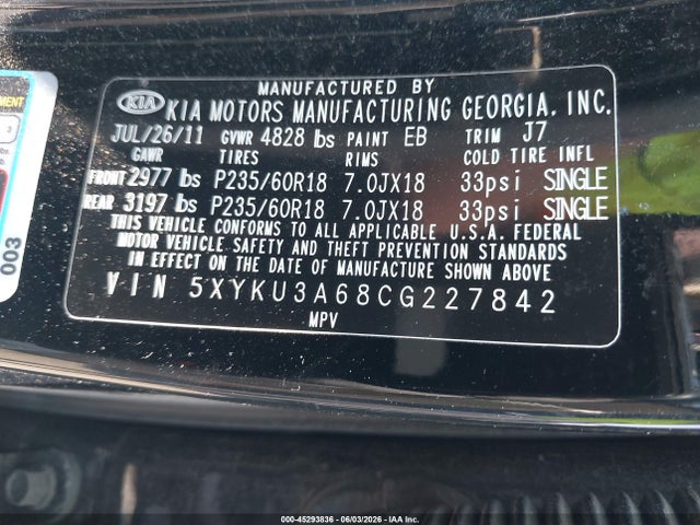 Продаж на аукціоні авто 2012 Kia Sorento Ex, vin: 5XYKU3A68CG227842, номер лоту: 45293836