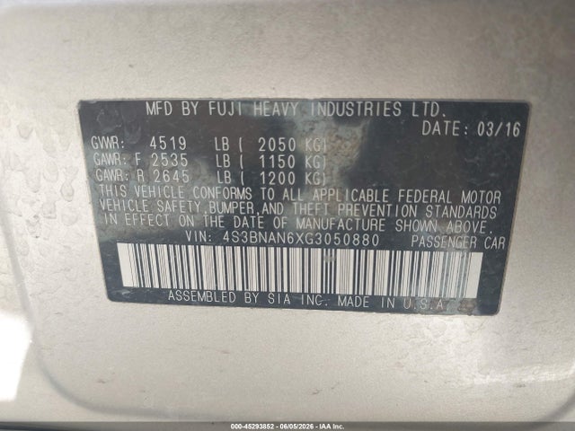 Subaru Legacy 2.5i Limited 2016 4S3BNAN6XG3050880 Image 9