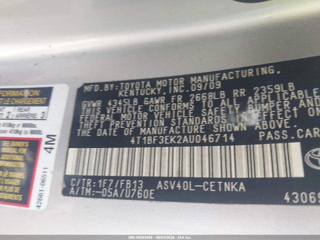 Продаж на аукціоні авто 2010 Toyota Camry Le, vin: 4T1BF3EK2AU046714, номер лоту: 45293869