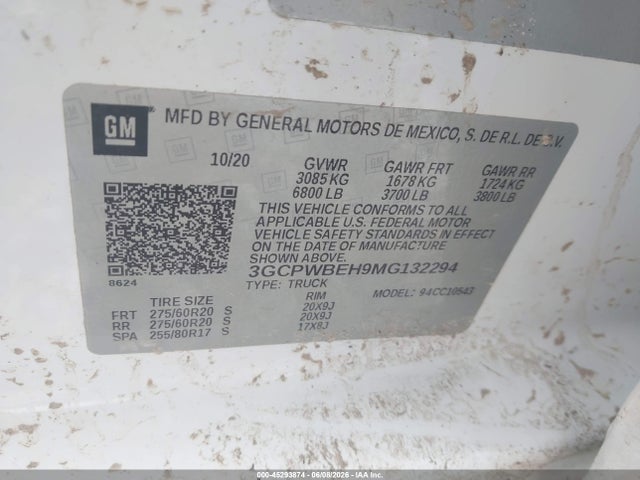 3GCPWBEH9MG132294 Chevrolet Silverado 1500 2wd Short Bed Custom
