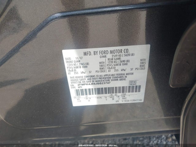 Aukcja sprzedaży 2018 Ford Edge Sel, vin: 2FMPK4J89JBB23747, numer aukcji: 45293893
