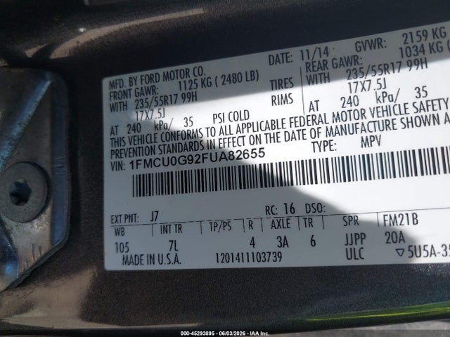 Aukcja sprzedaży 2015 Ford Escape Se, vin: 1FMCU0G92FUA82655, numer aukcji: 45293895