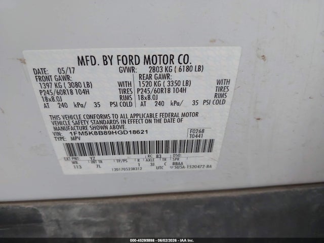 Ford Explorer 2017 1FM5K8B89HGD18621 Image 9