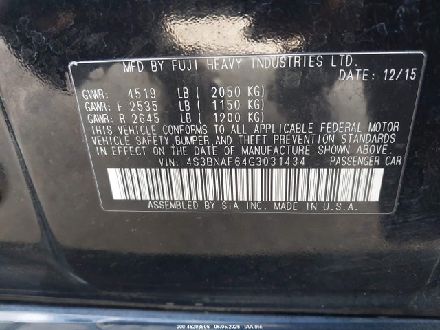 Subaru Legacy 2.5i Premium 2016 4S3BNAF64G3031434 Image 9