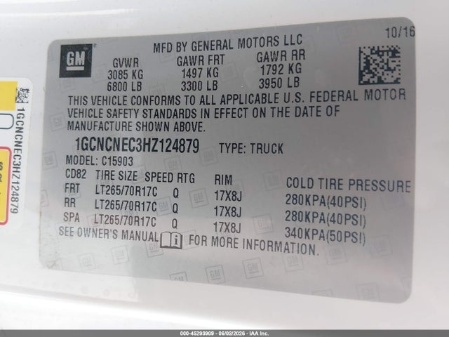 1GCNCNEC3HZ124879 Chevrolet Silverado 1500 Wt