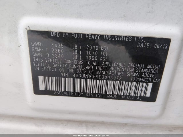 45293913 :رقم المزاد ، 4S3BMBC69E3005972 vin ، 2014 Subaru Legacy 2.5i Premium مزاد بيع