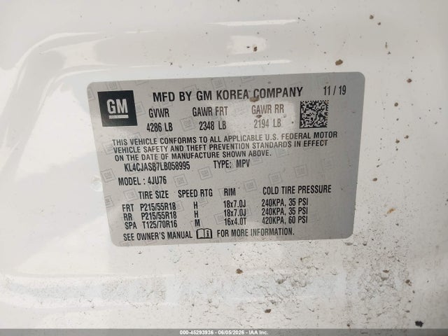 2020 Buick Encore Fwd Preferred მანქანა იყიდება აუქციონზე, vin: KL4CJASB7LB058995, აუქციონის ნომერი: 45293936