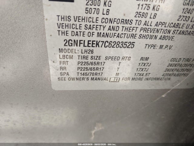 2012 Chevrolet Equinox 1lt მანქანა იყიდება აუქციონზე, vin: 2GNFLEEK7C6283525, აუქციონის ნომერი: 45293939