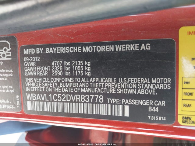 Aukcja sprzedaży 2013 Bmw X1 Xdrive28i, vin: WBAVL1C52DVR83778, numer aukcji: 45293950