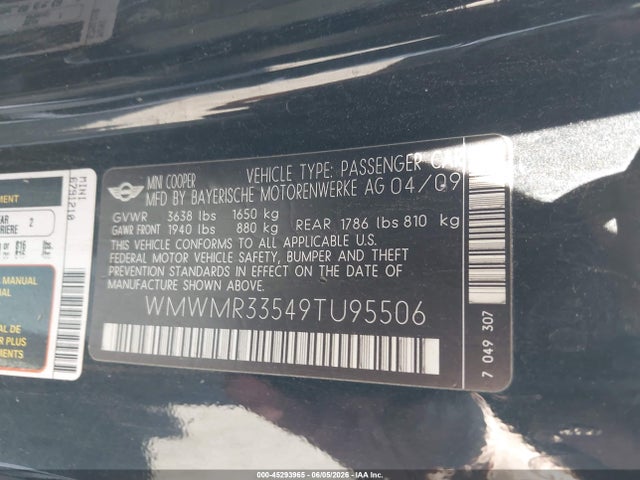 Продаж на аукціоні авто 2009 Mini Cooper, vin: WMWMR33549TU95506, номер лоту: 45293965