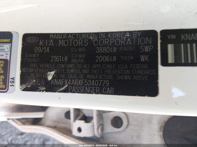 2015 Kia Forte Lx მანქანა იყიდება აუქციონზე, vin: KNAFX4A6XF5340779, აუქციონის ნომერი: 45293970