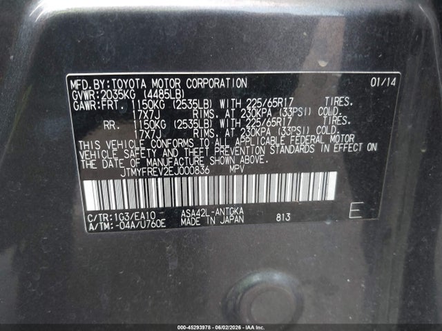 Продажа на аукционе авто 2014 Toyota Rav4 Limited, vin: JTMYFREV2EJ000836, номер лота: 45293978