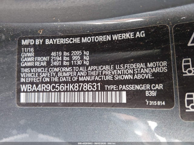 2017 Bmw 430i Xdrive მანქანა იყიდება აუქციონზე, vin: WBA4R9C56HK878631, აუქციონის ნომერი: 45293983